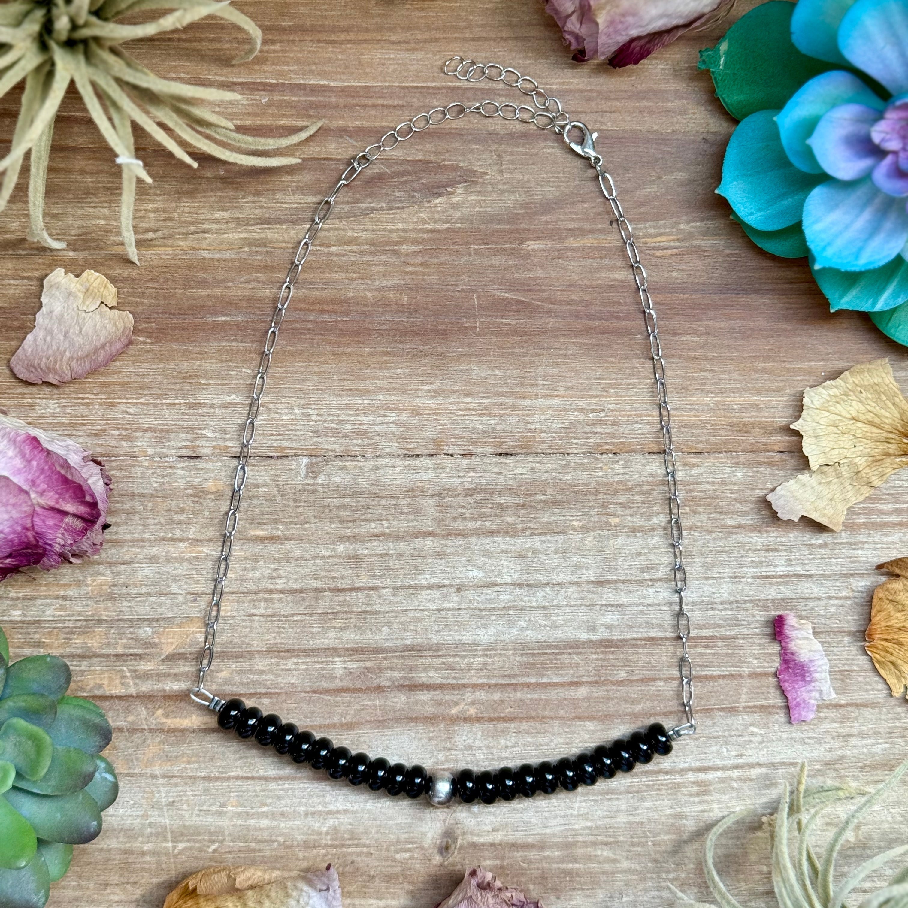 16” Black Onyx Paperclip Necklace – Sterling Silver Accent