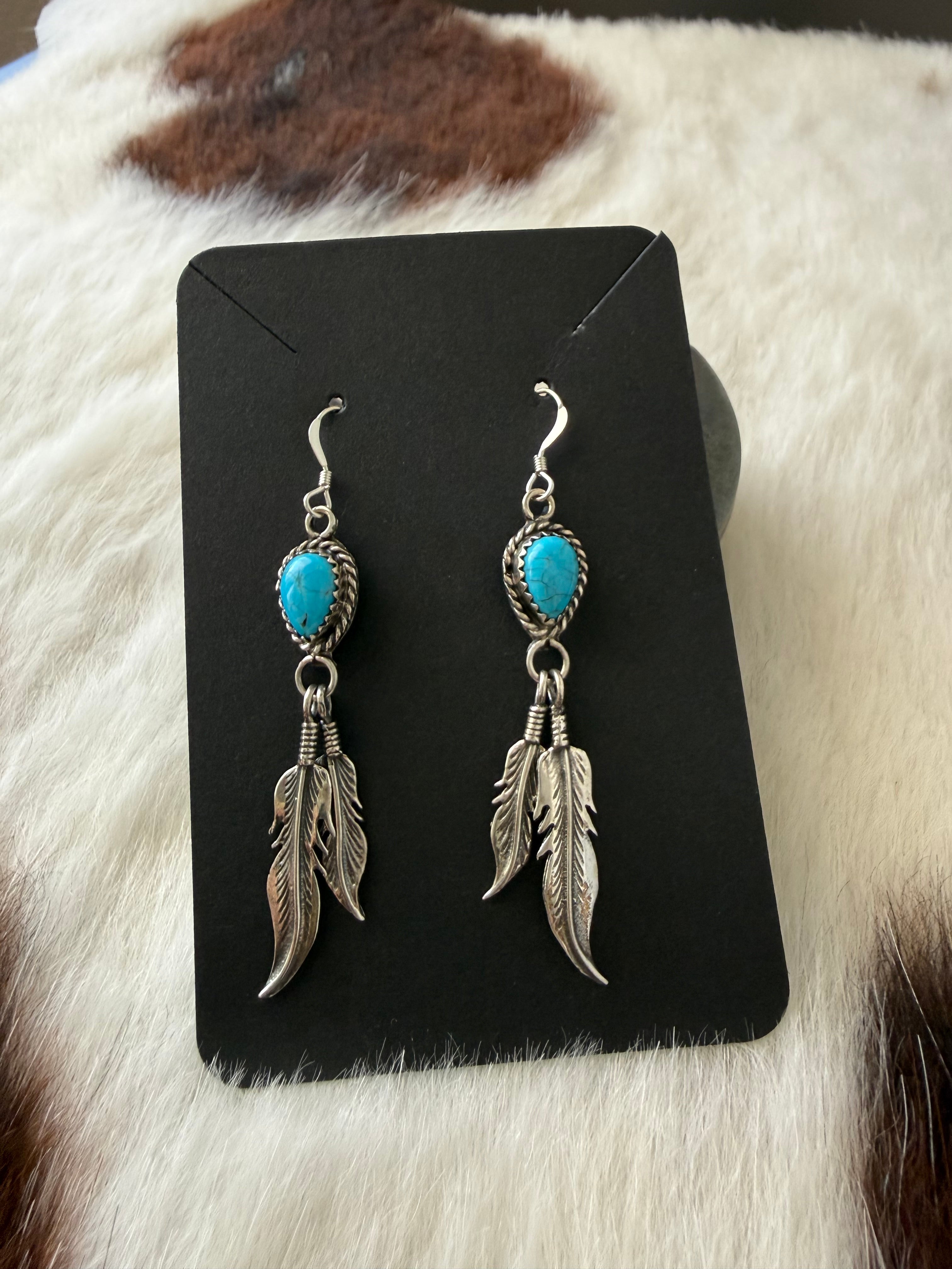 Turquoise feather dangle earrings
