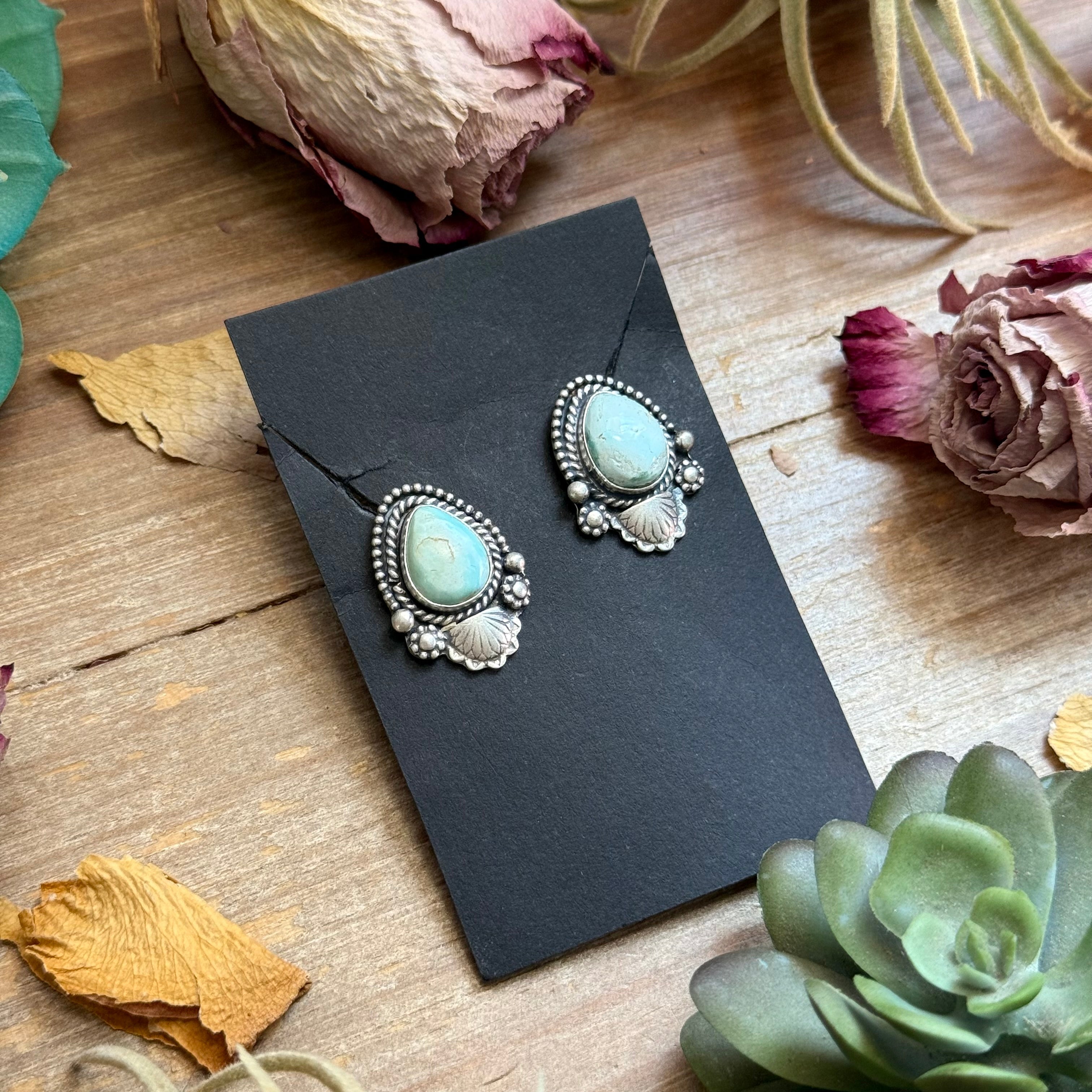 34 - Sterling Silver Dry Creek Turquoise Stud Earrings by Shay Pfeiffer