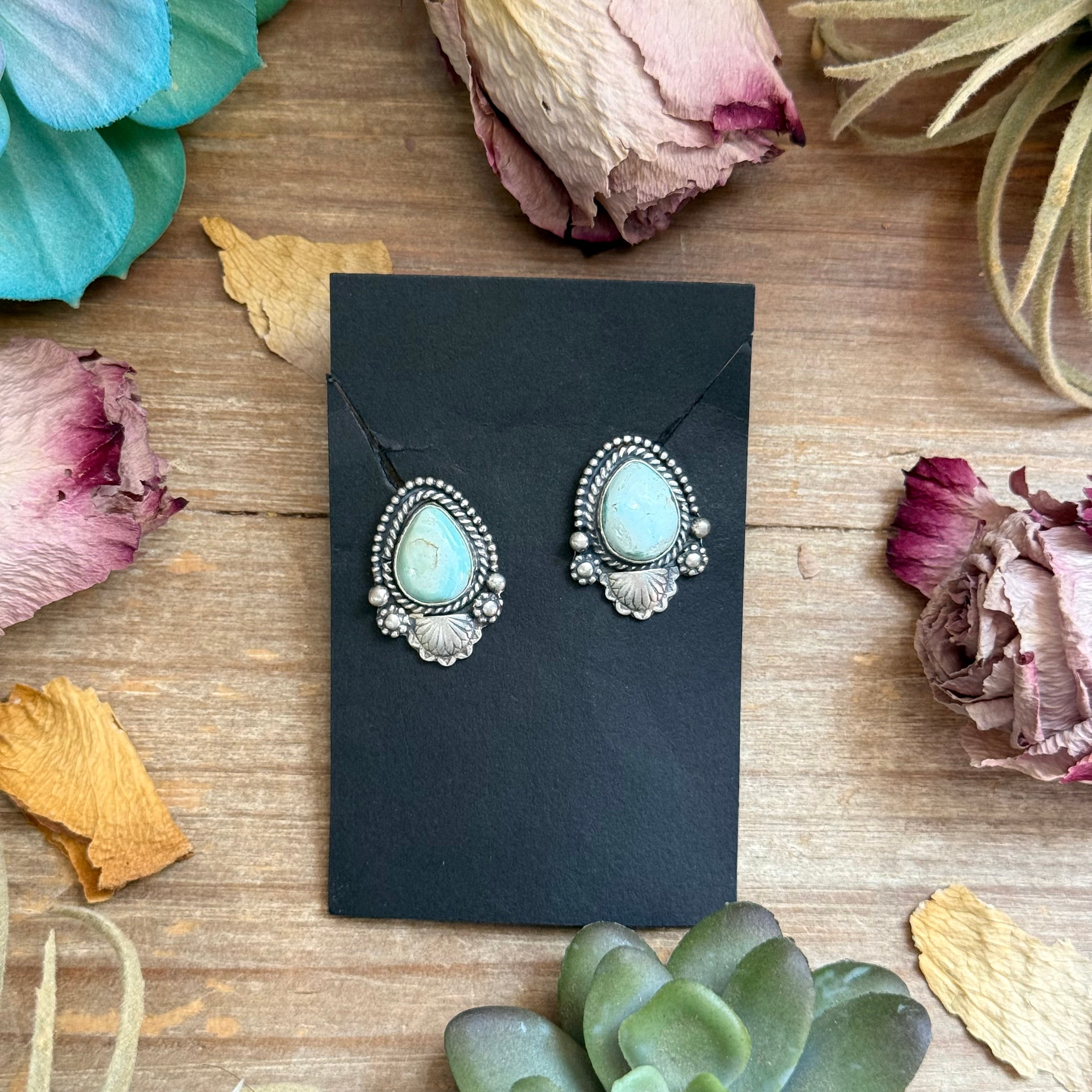 34 - Sterling Silver Dry Creek Turquoise Stud Earrings by Shay Pfeiffer