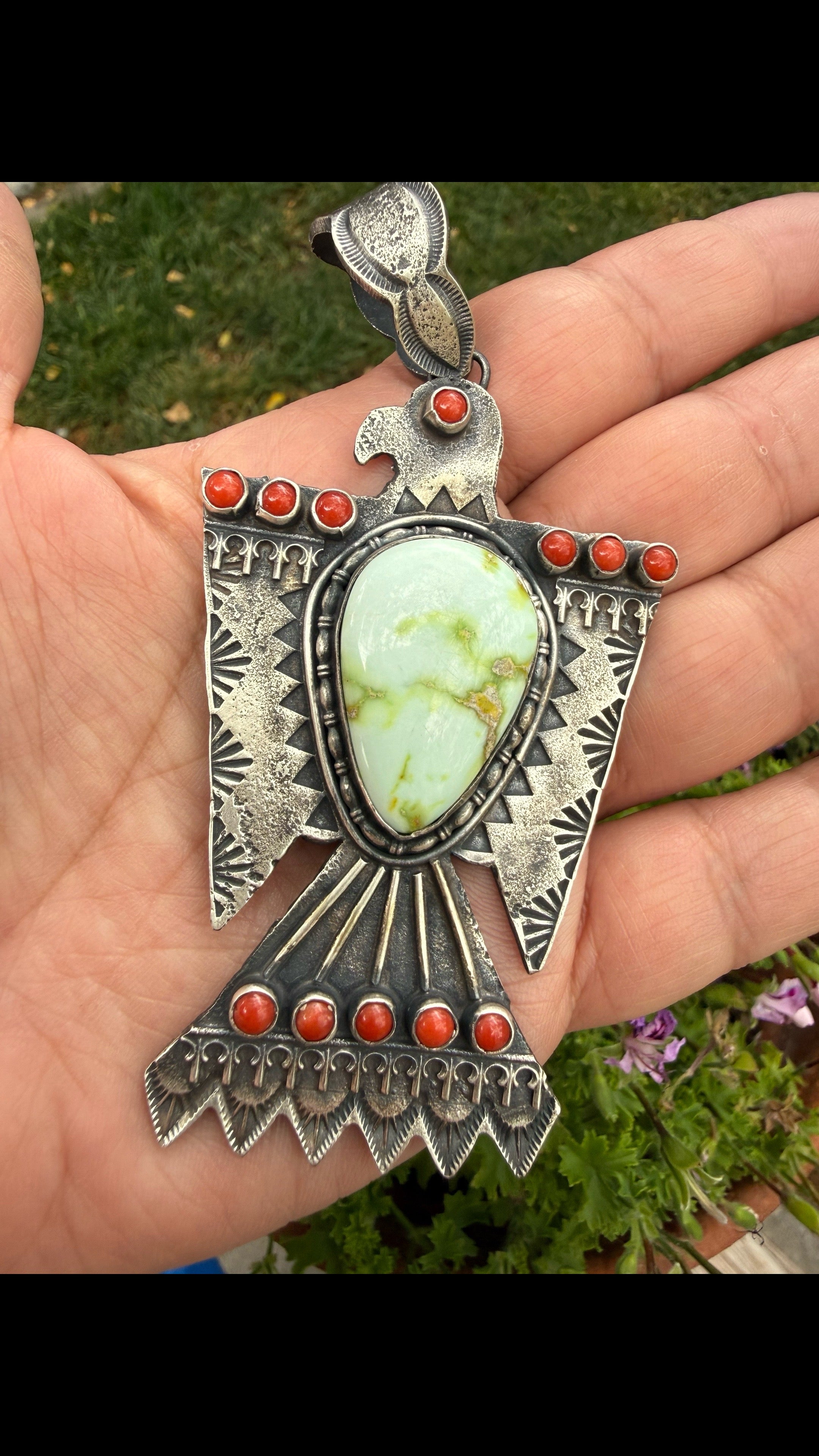 Palomino & Coral Thunderbird pendant