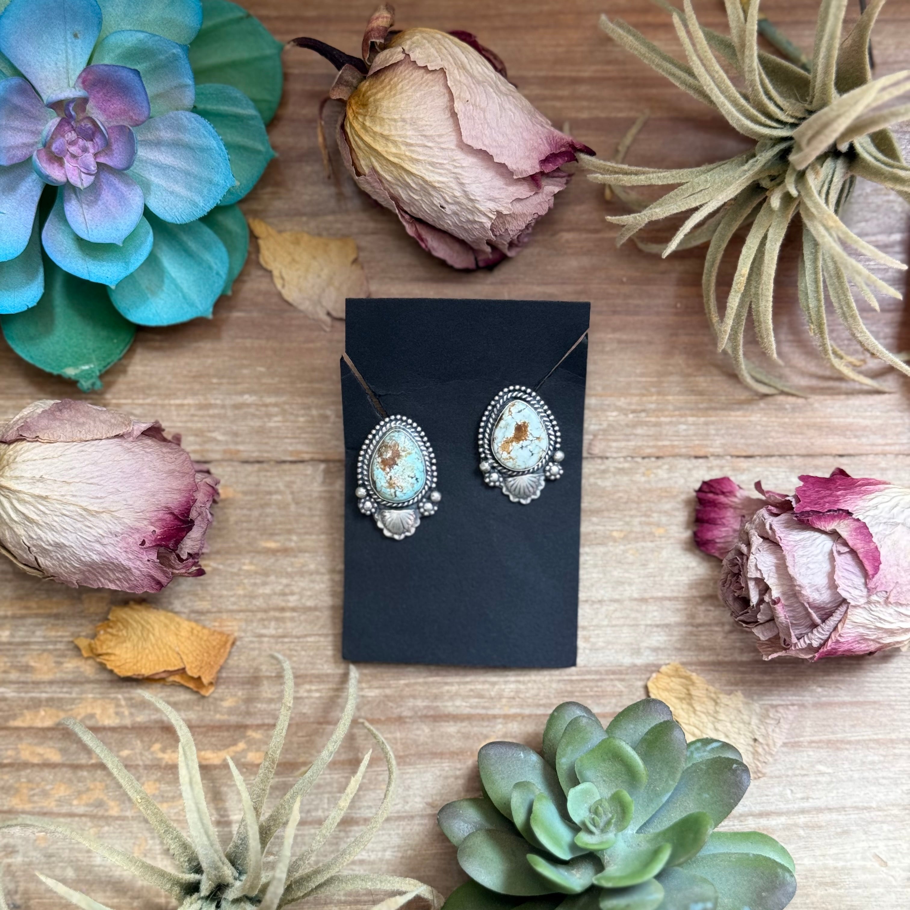 30 - Sterling Silver Dry Creek Turquoise Stud Earrings, Artist Shay Pfeiffer