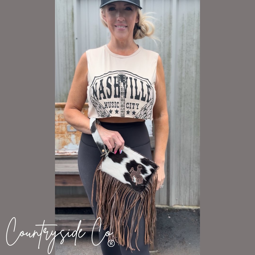 Rodeo Rider Cowhide Purse with Wristlet