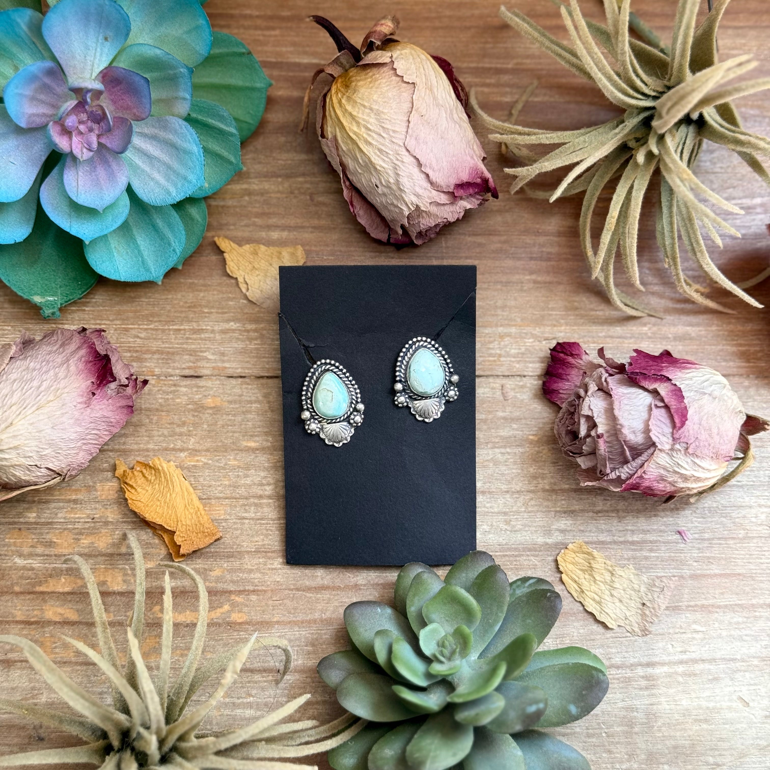 34 - Sterling Silver Dry Creek Turquoise Stud Earrings by Shay Pfeiffer