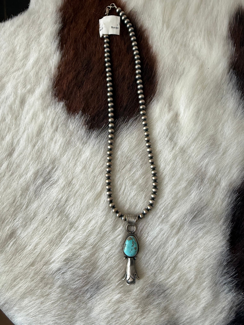 Turquoise blossom pendant with pearls