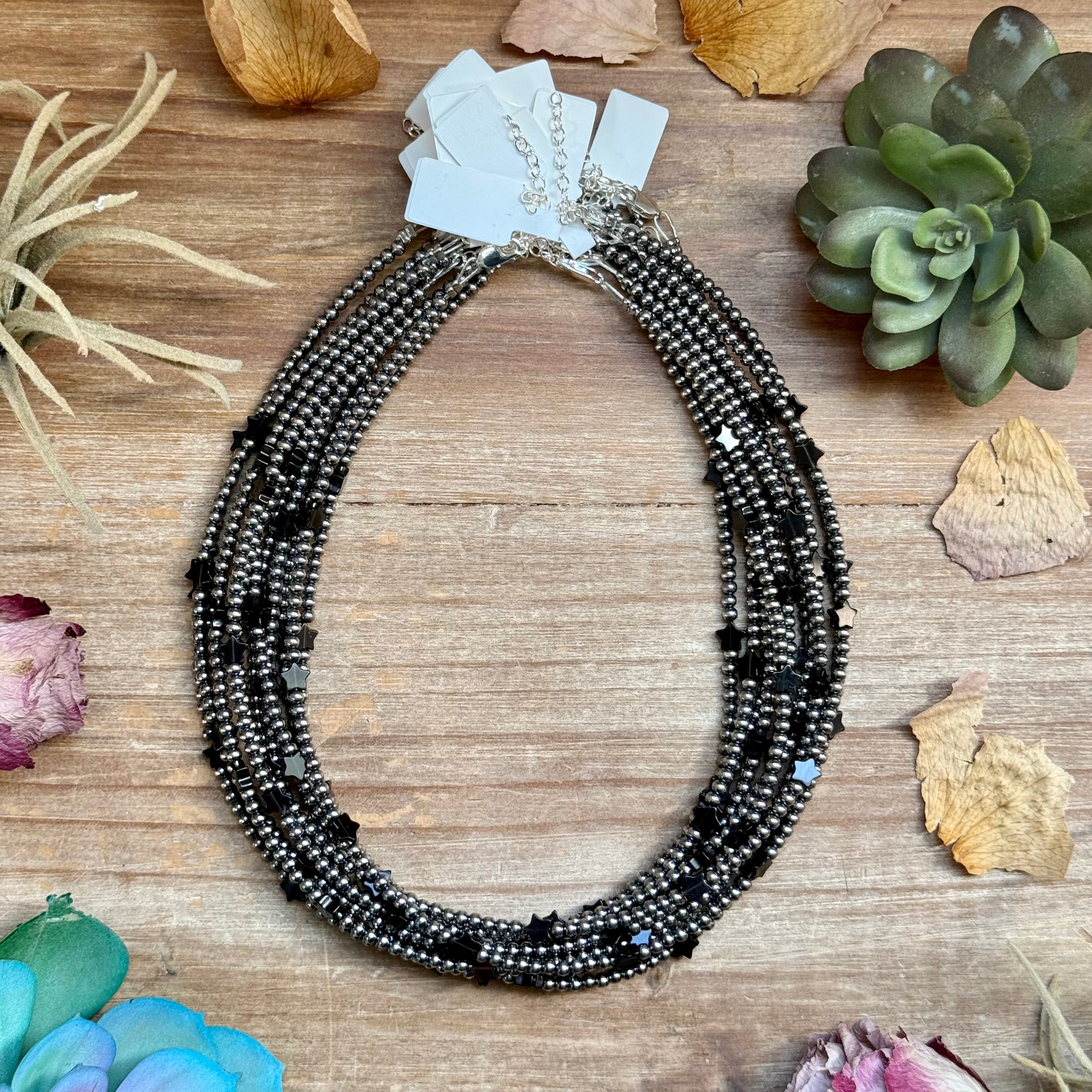 15” Black Onyx Star Necklace – Sterling Silver Pearls