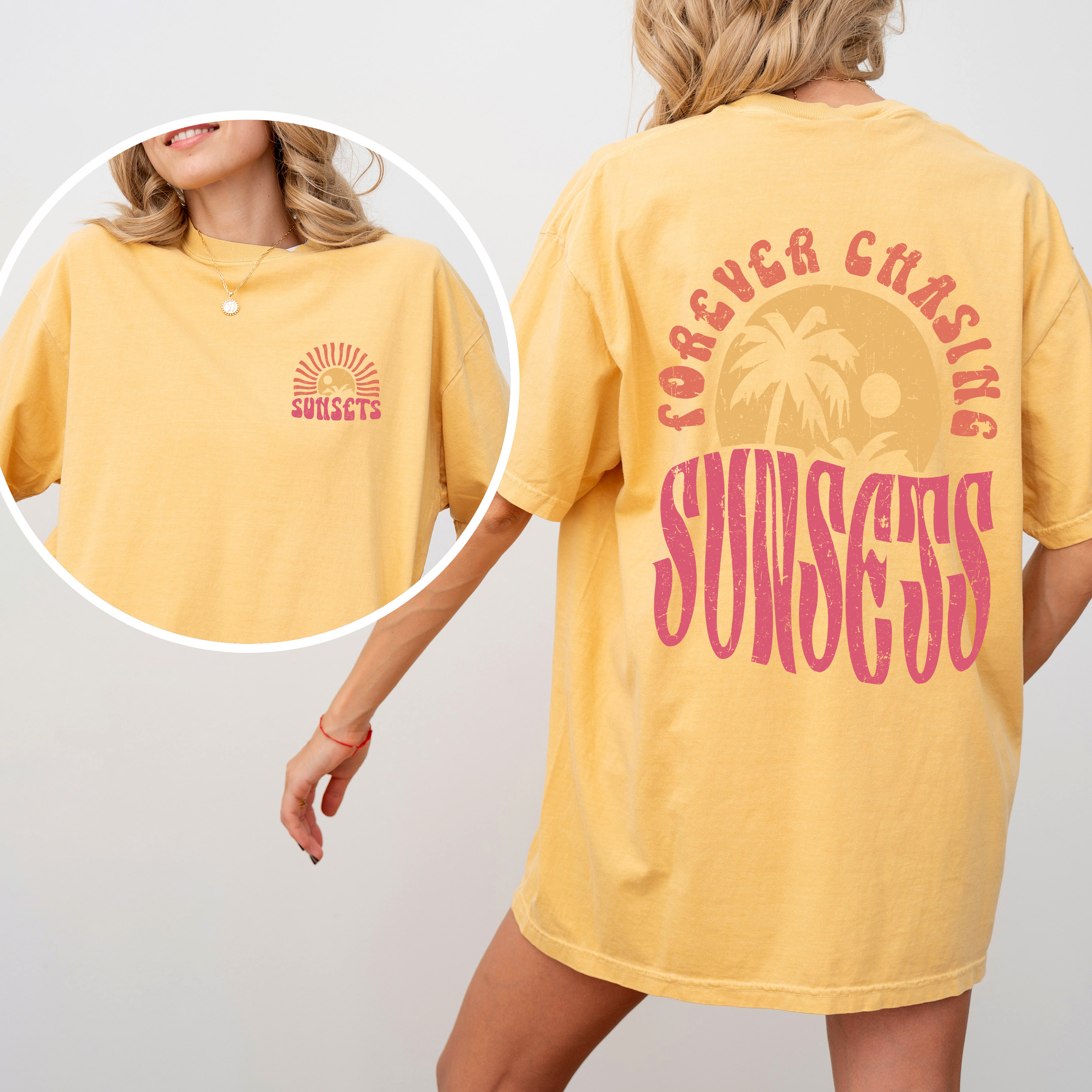 Forever Chasing Sunsets, Palm Trees, Beach, Summer, Comfort Colors T-Shirt
