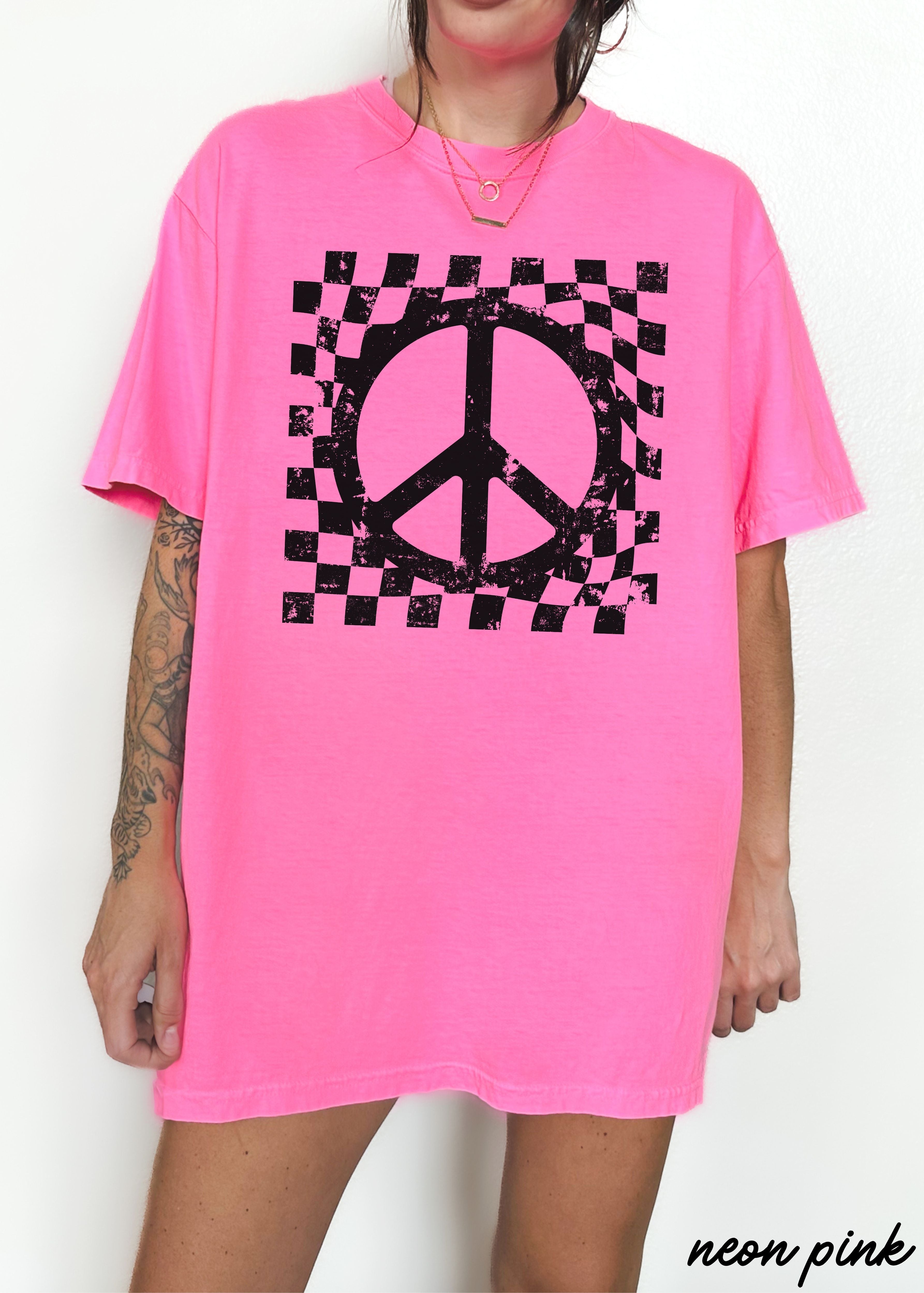 Checkered Peace Sign Tee *12 Colors (S-3X)