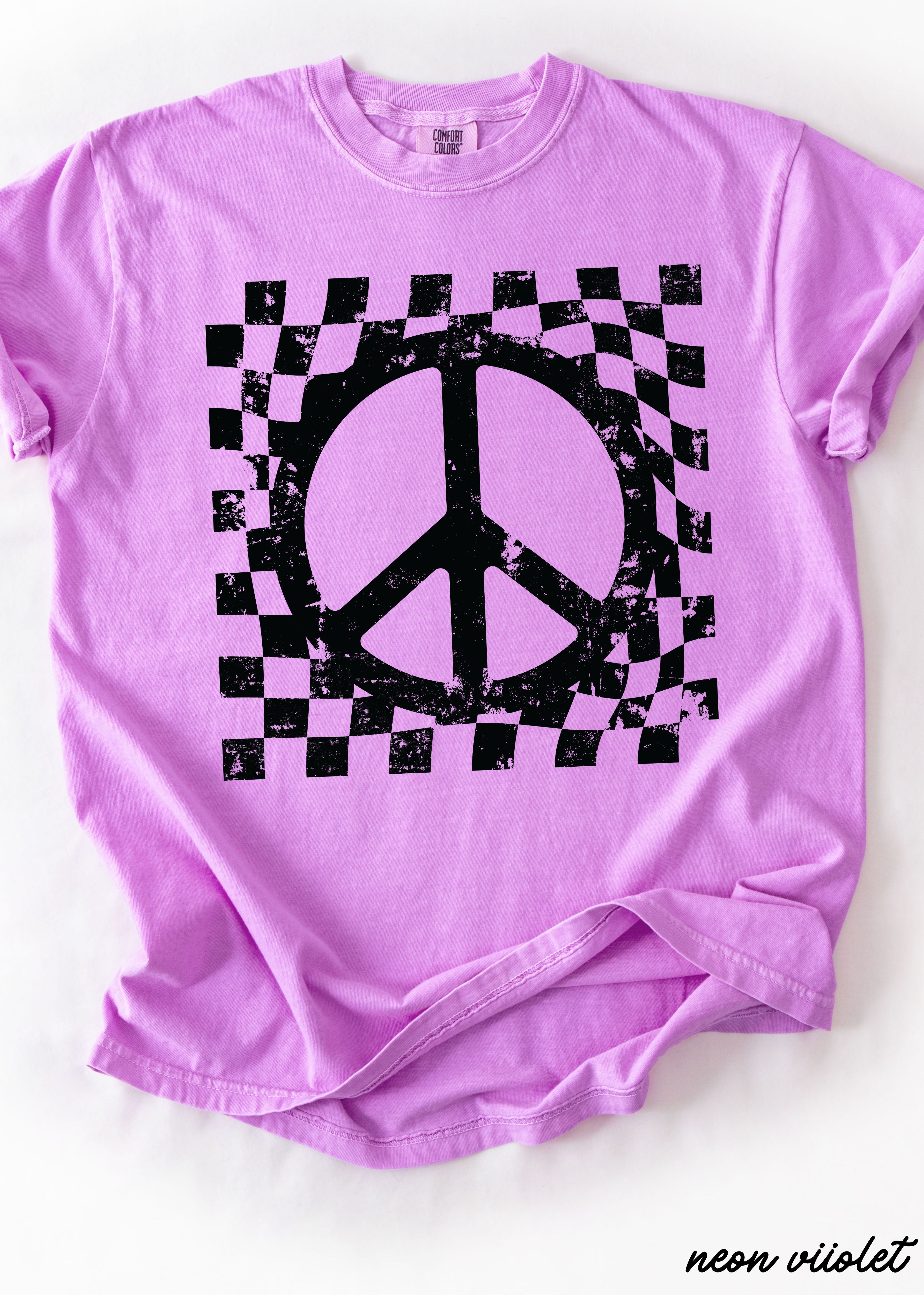 Checkered Peace Sign Tee *12 Colors (S-3X)