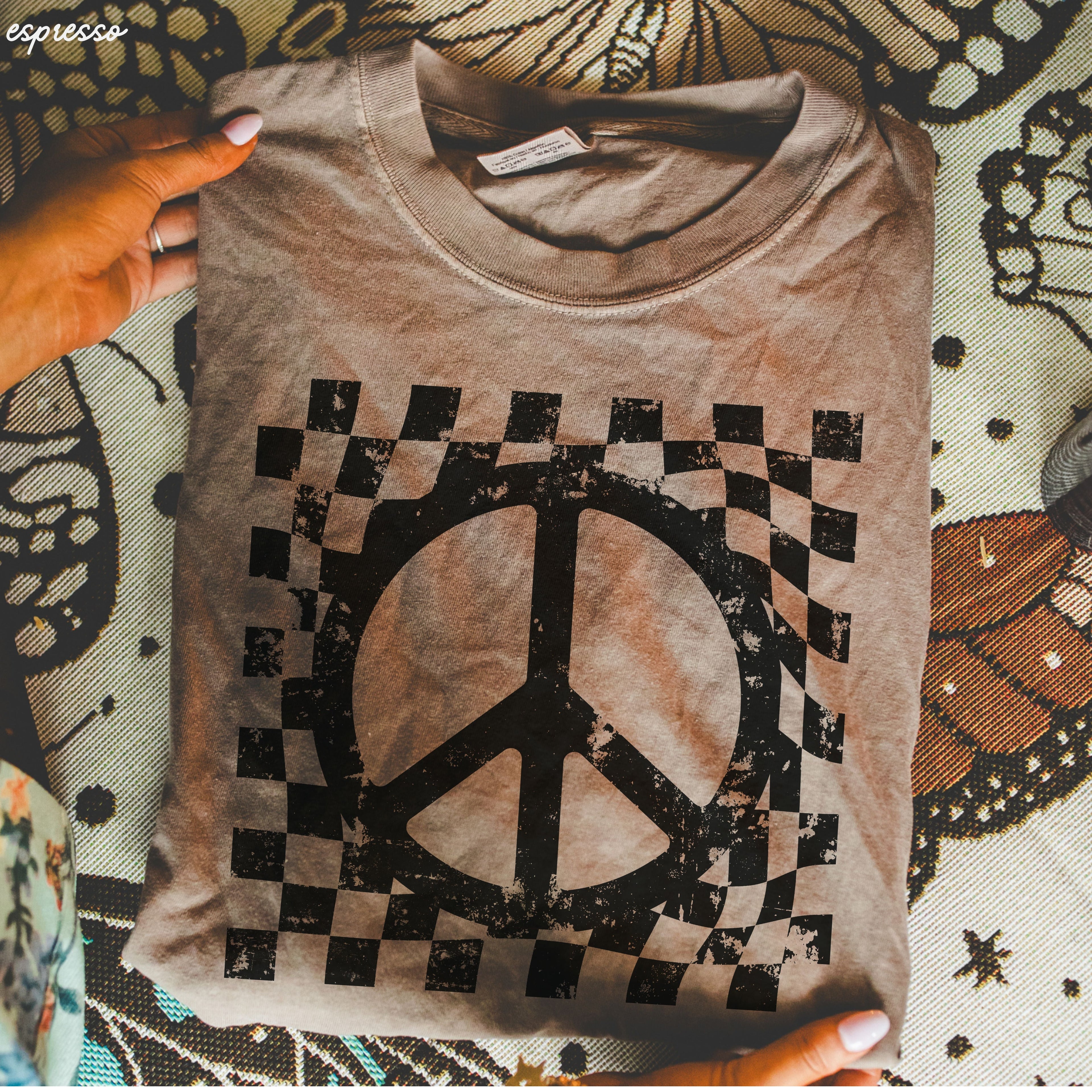 Checkered Peace Sign Tee *12 Colors (S-3X)